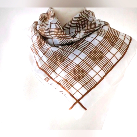 Vintage 1980s Anne Klein Beige And Brown 100% Silk Square Scarf 21" - Picture 1 of 6